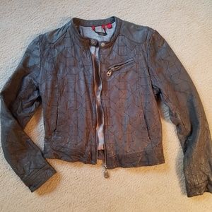 ***DOMA Cropped Patchwork Leather Jacket***